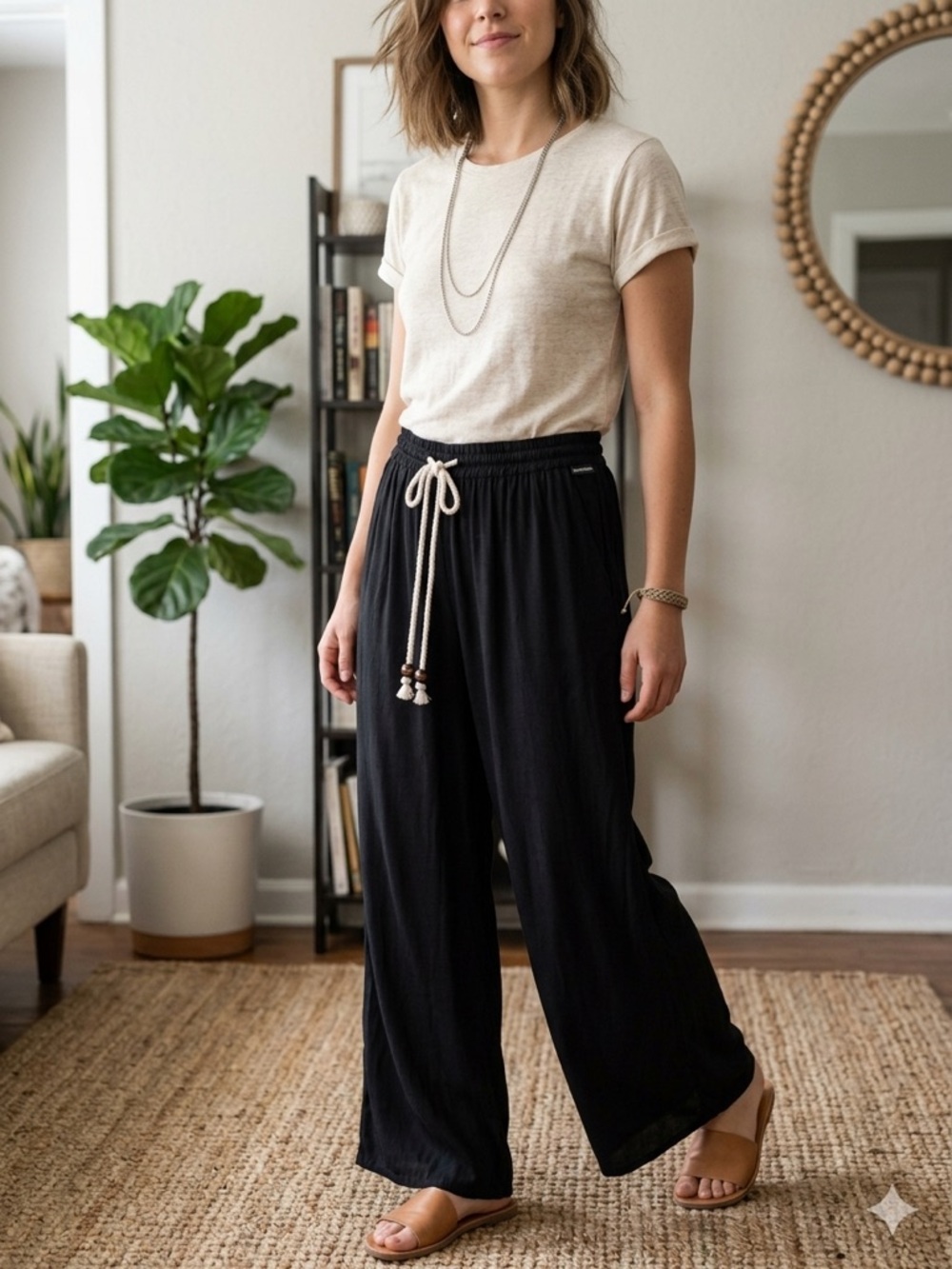 Joie Women's Black Wide-Leg Drawstring Pants